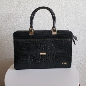 Vintage Mido Women Black Shiny Reptile  Bag Top Handle